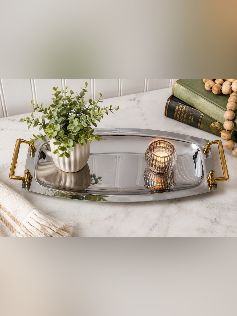 Vintage Kromex Chrome Serving Tray Mid Century Stainless Steel Brass Handles USA